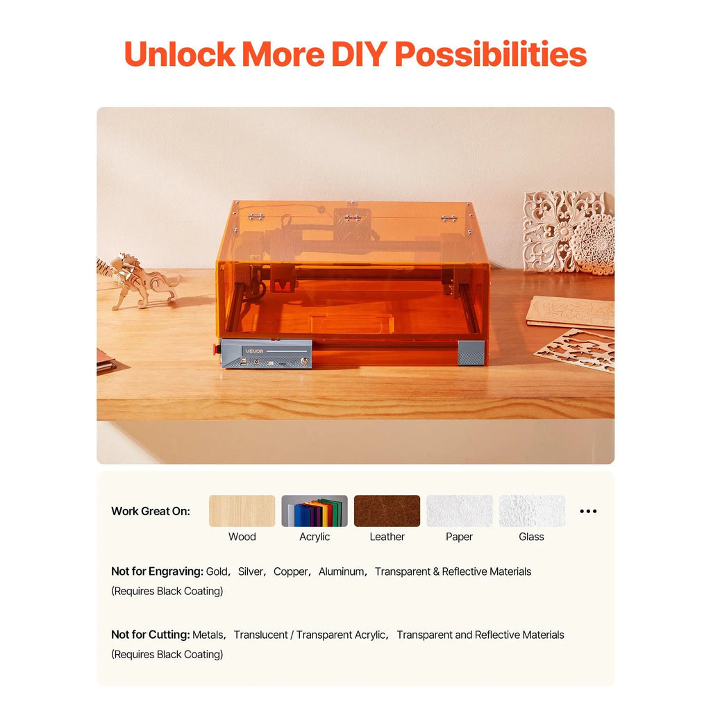 VEVOR 20W Laser Engraver & Cutter with Enclosure Safe, 11.8x11.8in Working Area, 7000mm/min Fast Engravings, Smooth Edges, Supports Apps, for Wood Leather Glass Certain Metal Pet Supplies,sohochic