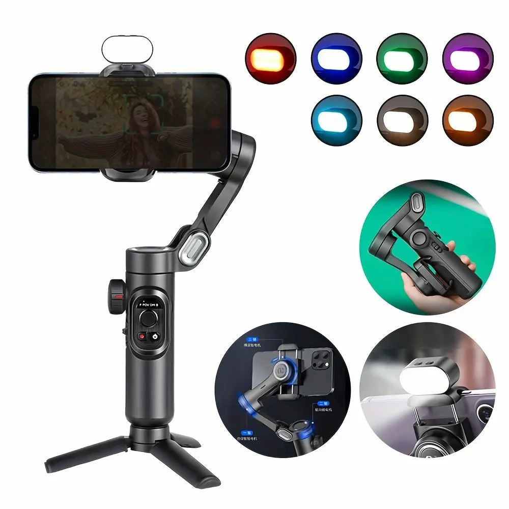 The AOCHUAN Smart XE Is a Compact And Foldable Gimbal Stabilizer Featuring Three-Axis Stabilization And Anti-Shake Technology. It Includes a Built-In RGB Seven-Color Magnetic Fill Light And Offers 360-Degree Rotation with AI Automatic Face Tracking