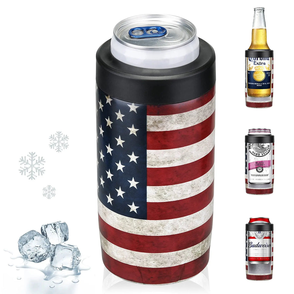 MAXSO 12oz Double Wall Insulated Thermal Can Cooler - Portable Silicone Steel Drinkware - Fits Slim Cans, Bottles, Coffee Cups - Father's Day Gift, Soho Chic