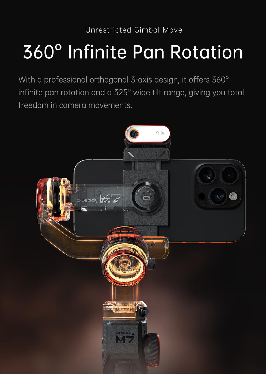 Hohem iSteady M7 Kit 3-Axis Camera Gimbal Stabilizer for iPhone/Android Smartphones, Mobile Phone Accessory for Content Creators with Magnetic Fill Light, AI Tracking Sensor, 1/4-inch Color Touchscreen Display, Detachable Remote, 500g Max Payload