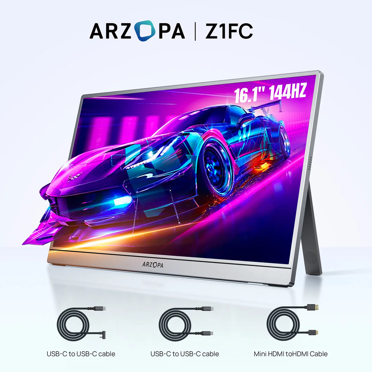 ARZOPA Z1FC, 16.1'' 144Hz Portable Gaming Monitor, 100% sRGB, 1080P FHD, Kickstand Portable Monitor, External Second Screen for PS5 Xbox Laptop PC Switch