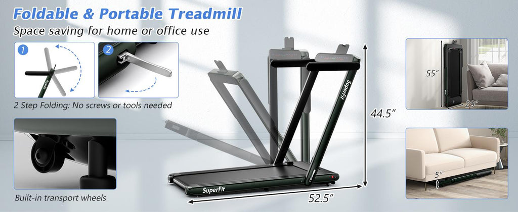COSTWAY 2-in-1 Treadmill, 7.5MPH Under-Desk Electric Treadmill w/Dual Display, Bluetooth Speaker, APP & Remote Control, Speed Adjustable Portable Walking Pad Jogging Machine for Home