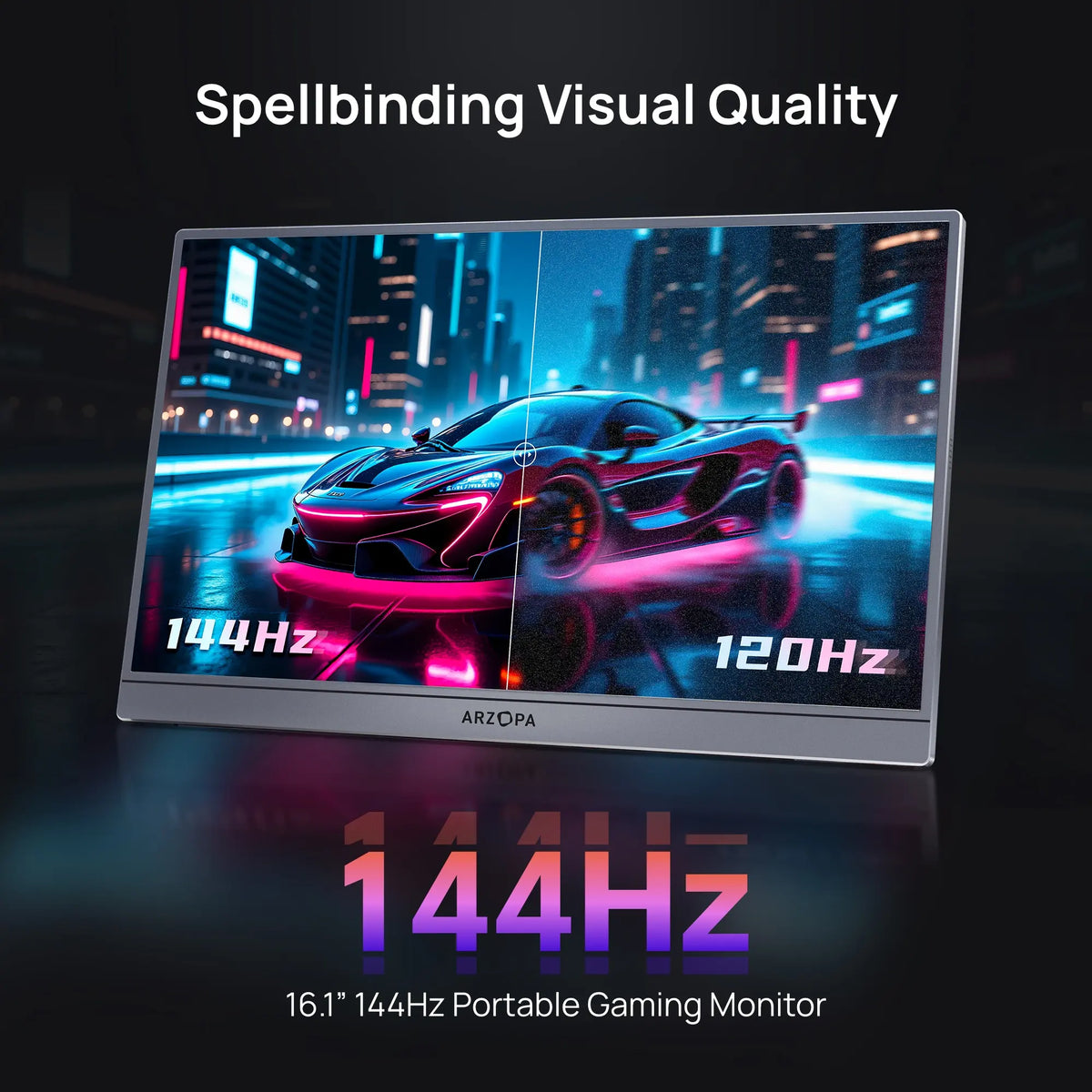 ARZOPA Z1FC, 16.1'' 144Hz Portable Gaming Monitor, 100% sRGB, 1080P FHD, Kickstand Portable Monitor, External Second Screen for PS5 Xbox Laptop PC Switch
