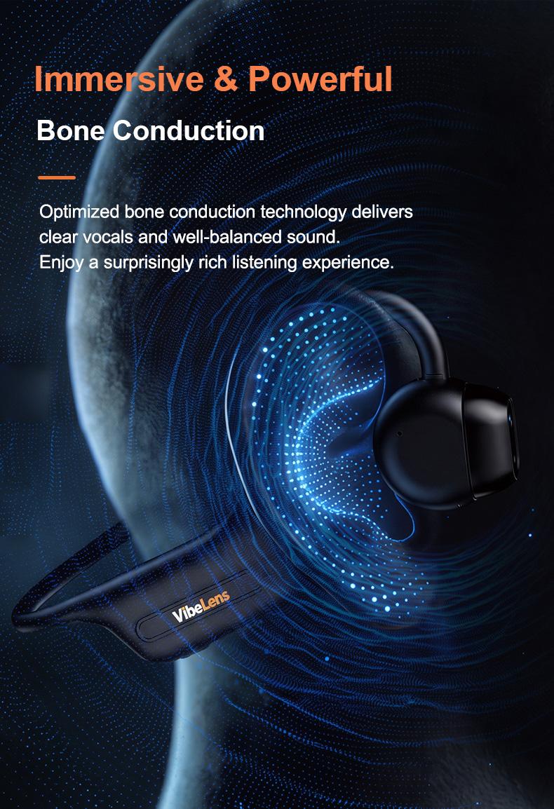 VibeLens Bone Conduction Headphones with 4K POV Camera, Hands-Free POV Video Recording, 6-Axis Image Stabilization, Open-Ear Bluetooth Sports Headset with AI Voice Assistant, Offline Music Playback, IP68 Waterproof for Swimming, Cycling and Travel