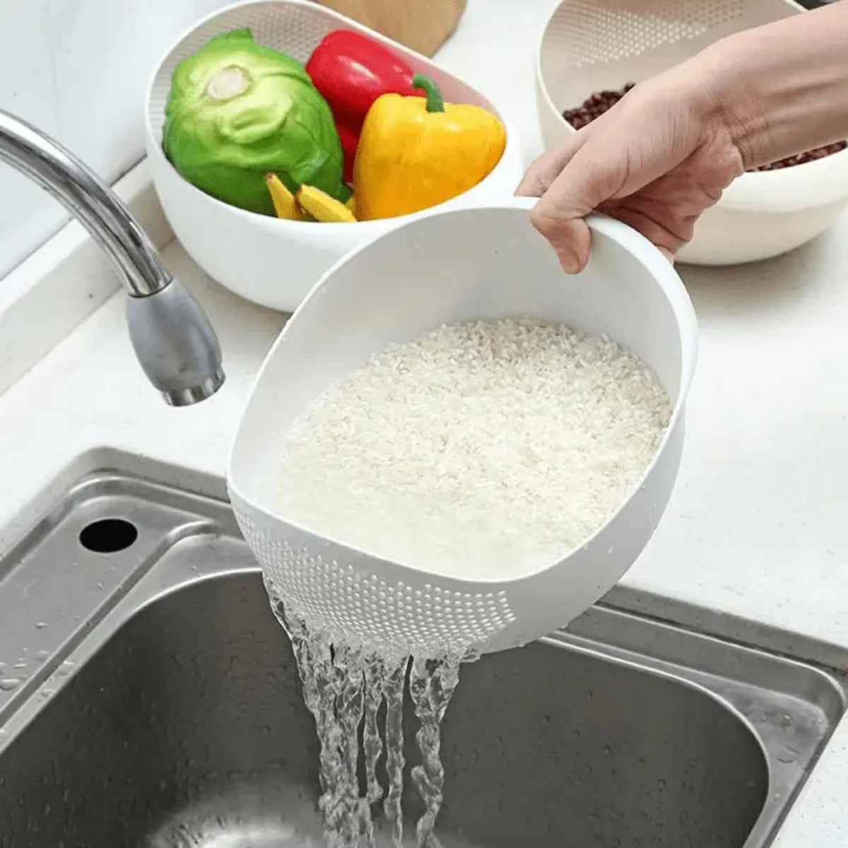 1Pcs/2Pcs Mini Multi-Functional Kitchen Drain Basket Basin, Versatile Small Colander Strainer For Washing Rice, Fruits And Vegetables, Practical Household Food Prep Kitchen Accessory