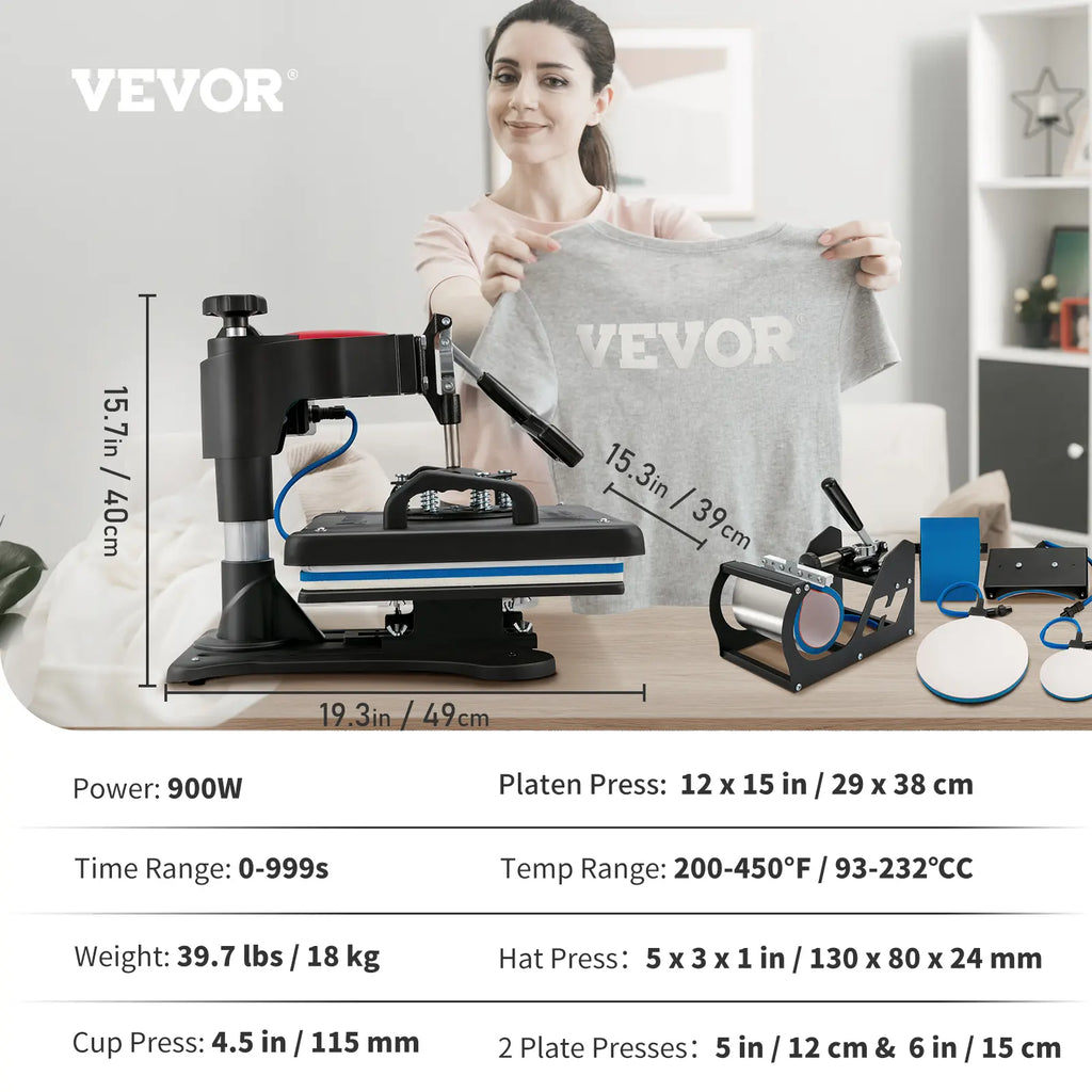 【toolupgrade】VEVOR Heat Press 5 in 1 Heat Press 12x15 Machine MachineDigital Precise Temperature ControlClamshell Sublimation Transfer Printer Fast Heat-upVinyl Heat Press for Mug Cup T-Shirt Plate900W