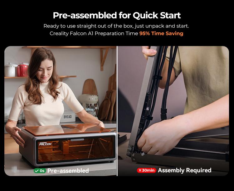 Creality Falcon A1 10W Diode Laser Engraver and Cutter - 80W Powerful Output, Fully Enclosed, 600mm/s Speed, HD Camera Auto Positioning, Pre-Assembled, Smart Material Recognition, Class 1 Safety, Ideal for Wood & Metal, Printer Compatible, Cutting