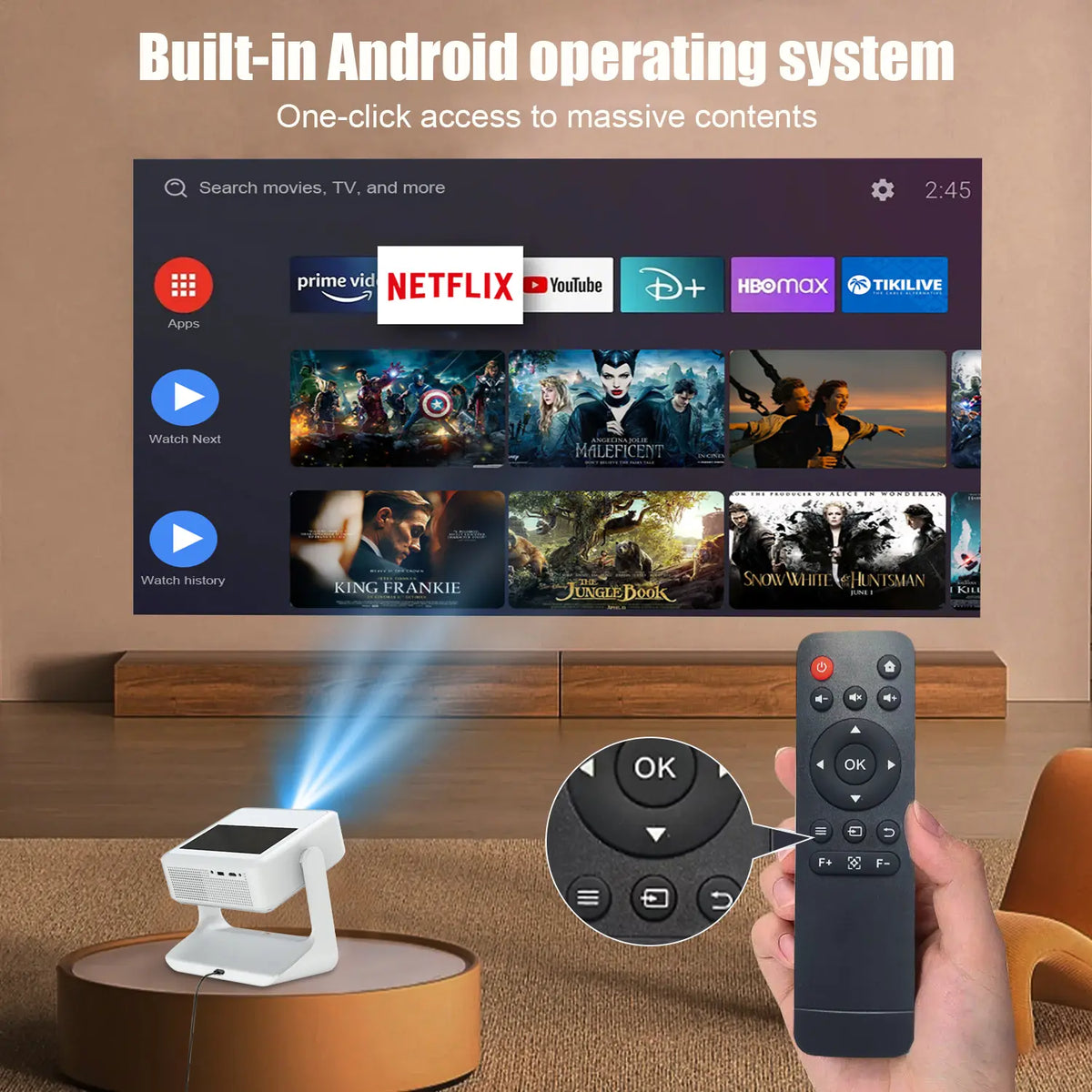 A2pro 8-inch Touch Screen Projector - Native 1080P, 4K Supported, Auto Focus & Correction, Dolby Audio, Wi-Fi 6, Bluetooth Connection, 180° Rotatable, Home Projector for Games, Movies, Gifts