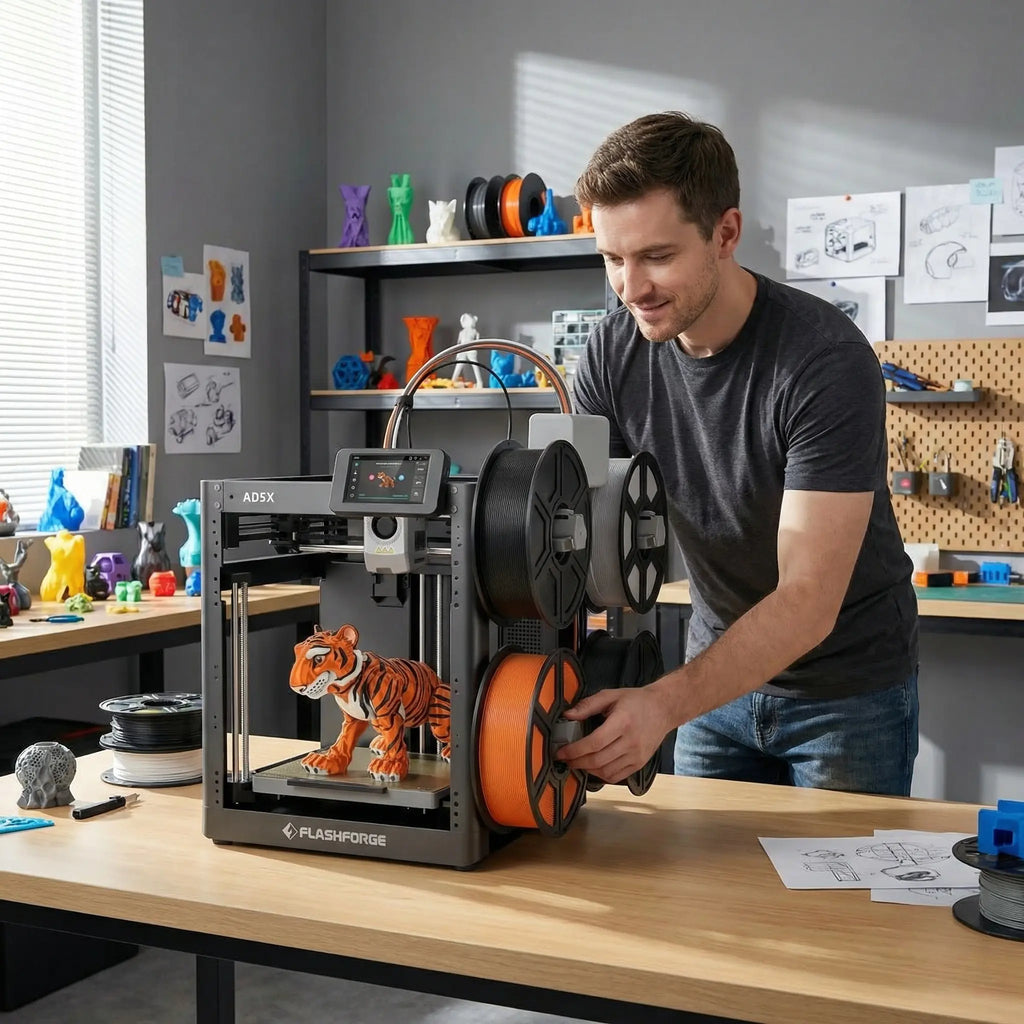 FLASHFORGE AD5X CoreXY 3D Printer, Multi-Color, 600mm/s High-Speed, 1-Click Auto Leveling, 300°C Direct Drive Extruder, Ideal for Precision & Efficiency