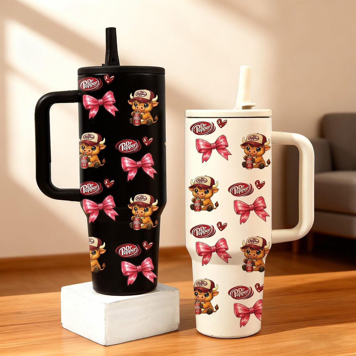 40oz Insulated Mug, Insulated Cups, Dr Pepper Soda Print Insulated Tumbler, Double-Wall Vacuum Insulated Stainless Steel with Straw Lid & Handle, Leak-Proof Thermal Mug Keeps Drinks Hot 12H and Cold 24H, Valentines Birthday Gift