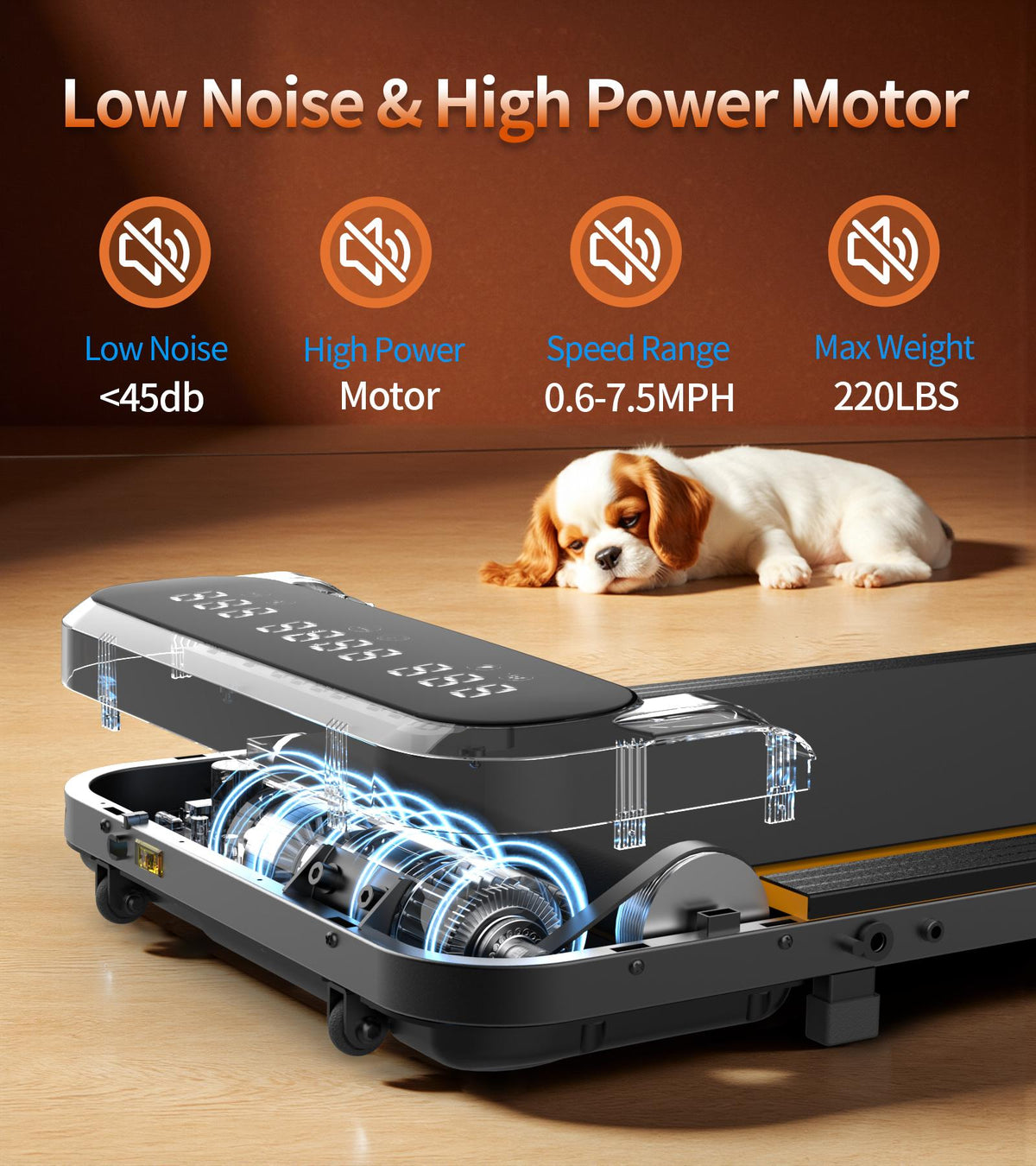 2-in-1 Walking Treadmill with Folding Frame, Under Desk Running/Walking Machine for Home Office with Dual LEDs, Real-Time Stats, and Remote Control